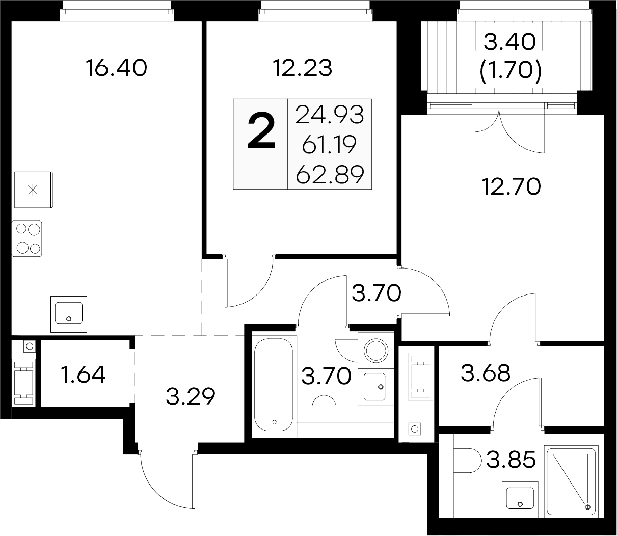 2-комнатная квартира 62.89 м², 5/6 эт., ЖК «Glorax City Василеостровский»